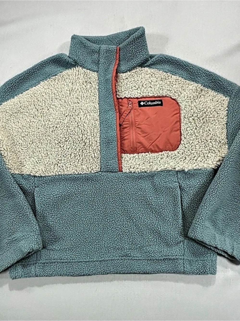 Columbia Sherpa Fleece Colorblock Pullover Women’s M Blue Cream